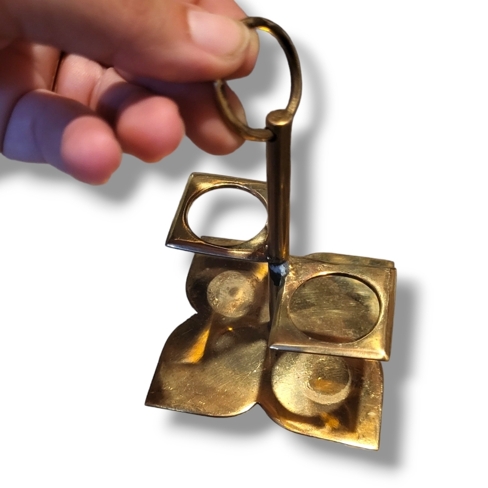 Danish MCM Brass Salt and Pepper set with holder - Picture 8 of 10